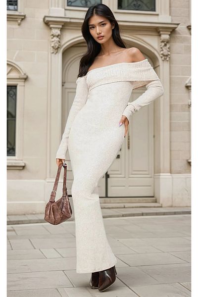 Hiccup Off Shoulder Bodycon Ribana Maxi Φόρεμα
