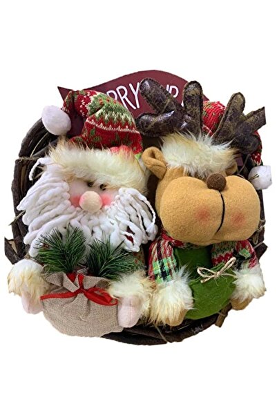 Showparty Yılbaşı Lüks Kapı Süsü Peluş Noel Babalı Geyikli Dekoratif Kapı Çel...