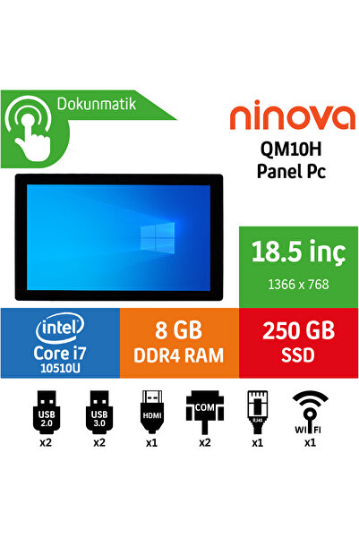 NİNOVA QM10H Intel Core i7 10510U 8GB 256GB SSD Freedos 18.5" Endüstriyel Pan...