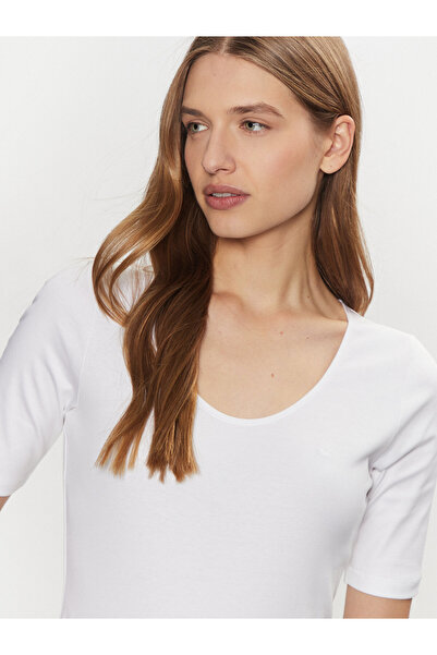 Calvin Klein Kadın Yuvarlak Yaka Kısa Kollu Slim Fit Beyaz Body K20K208050-YAF