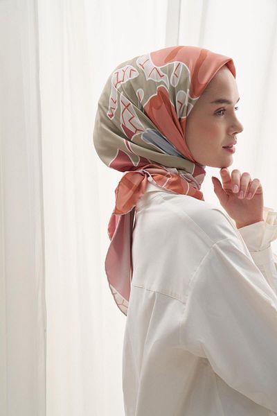 carell Delly Salmon Patterned Twill Scarf