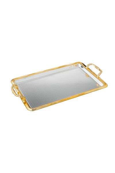 Dania 3 Pieces Silver and Gold Decorated Rectangular Metal Wave Tray Set