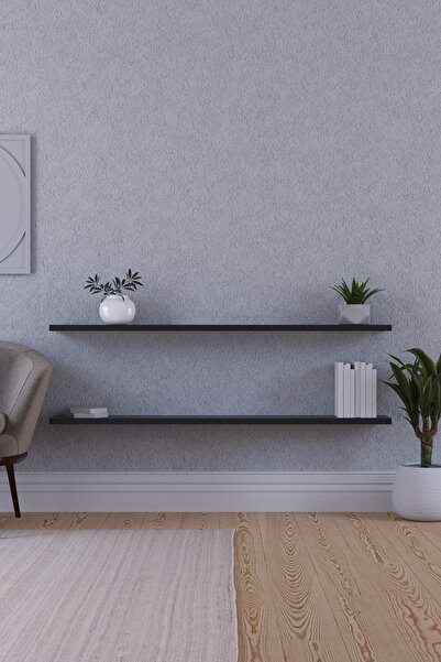 yankı-byeg 100 Cm 2li Mat Siyah Mdf Uçan Duvar Rafı Gizli Bağlantı Kitaplık