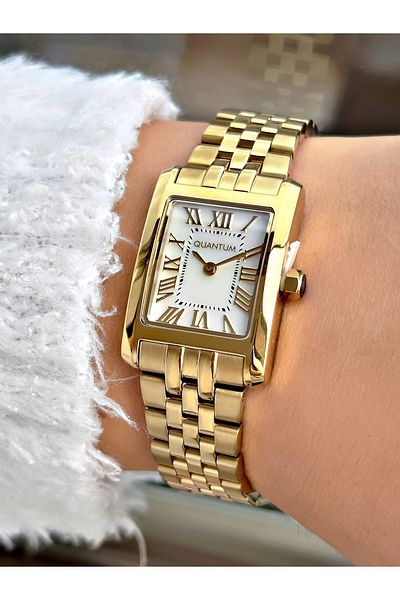 Quantum Special Design Cornered Dial Silver-Gold Color Steel Band Women's Wristwatch 1137.120