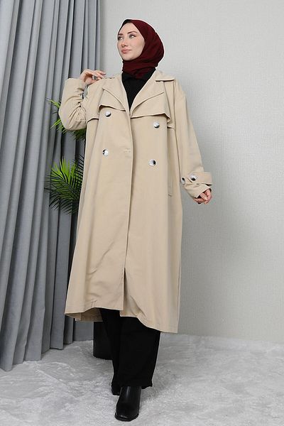 GİZ AGİYİM Μπεζ διπλό στήθος Gabardine Trench