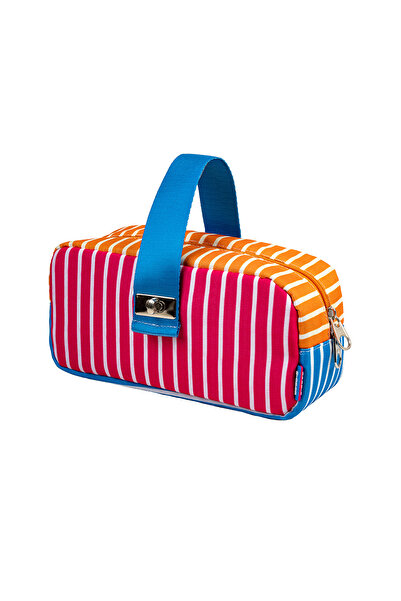 Serve Kilitli Çok Amaçlı Çanta - Çizgili Model Kalem Kutusu / Makyaj Çantası