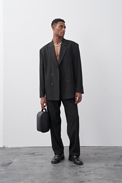 Vamos Rahat Kalıp Kruvaze Takım Elbise Siyah