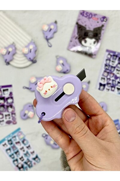 Kağıt Gemi Dükkan Hello Kitty Desenli Mor Mini Maket Bıçağı/sanat Bıcağı/bull...
