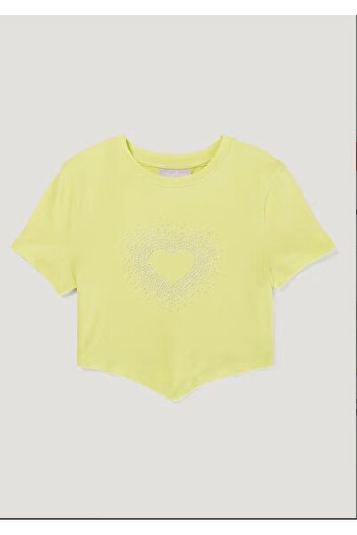 Kübra Tekstil Κοριτσίστικο - Μπλουζάκι με κίτρινη καρδιά πέτρα τρίγωνο Crop