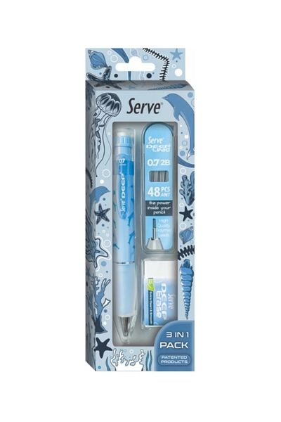 Serve Deep Nature Series School Set 0.7 Mechanical Tip Pencil + 48 Pcs Refill Nibs + Eraser