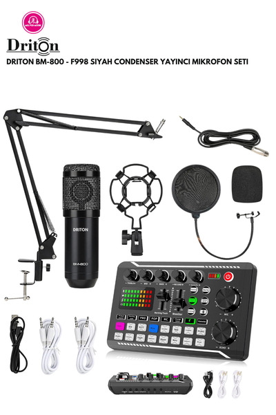 DRİTON BM-800 + F998 SİYAH PODCAST TİKTOK YOUTUBE YAYINCI CONDENSER MİKROFON ...