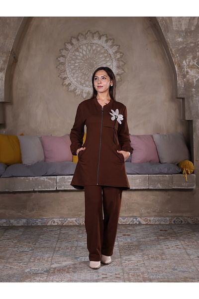 Fazilet Aslan Compact Floral Detailed Zippered Double Set