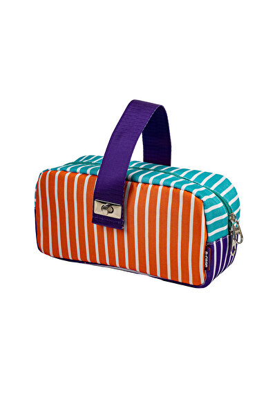 Serve Kilitli Çok Amaçlı Çanta - Çizgili Model Kalem Kutusu / Makyaj Çantası