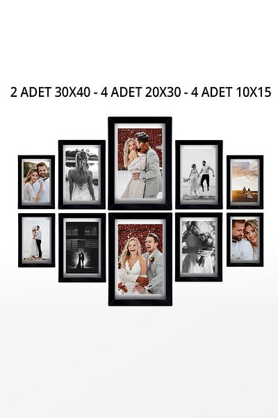 yhfoto Black Multi Frame - 2Pcs 30X40, 4Pcs 20X30 and 4Pcs 10X15 Wooden Mdf Pvc Photo Frame