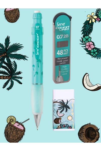 Serve Deep Nature Series School Set 0.7 Mechanical Tip Pencil + 48 Pcs Refill Nibs + Eraser