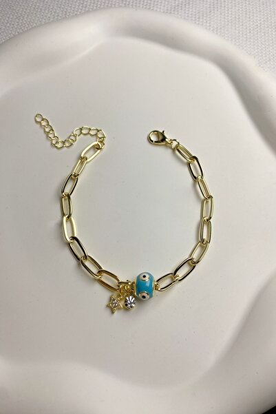 DEMOKAN Women's Bracelet Ellipse Chain Evil Eye Bead Star Zircon Stone Bracelet