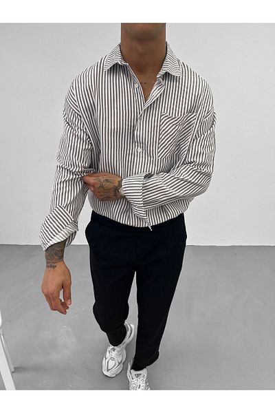 King Brothers Comfortable and Stylish Gray Striped Shirt with Pockets - Daily Use