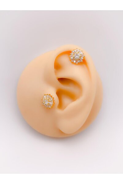 Trinos Cerrahi Çelik Piercing Zirkon Taşlı Kar Tanesi Figürlü Kıkırdak Helix ...