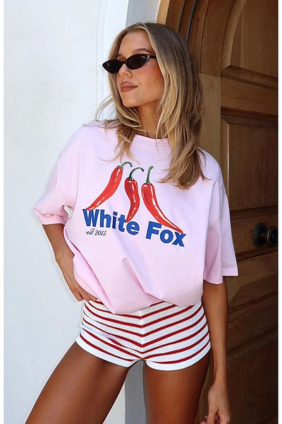 The Champ Clothing White Fox Pink Women's in the Hot Seat Written Crew Neck T-Shirt
