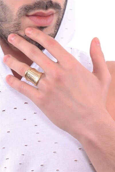 LABALABA Erkek Altın Kaplama Ayarlanabilir Hasır Örgü Dokulu Yüzük