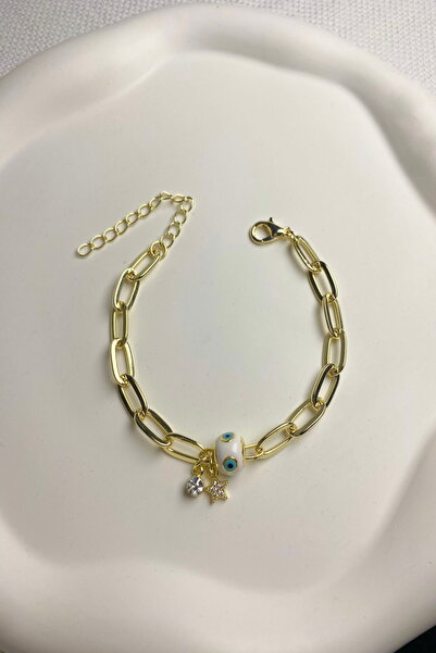 DEMOKAN Women's Bracelet Ellipse Chain Evil Eye Bead Star Zircon Stone Bracelet