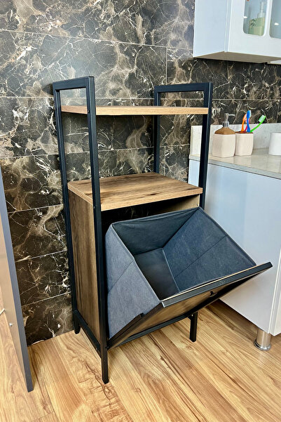 Mudesa Kirli Çamaşır Sepeti Metal Ahşap Banyo Düzenleyici Kirli Sepeti Banyo Dolabı Organizer Banyo Rafı