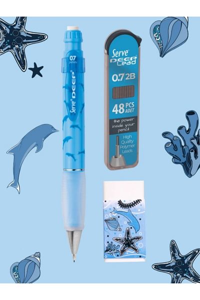 Serve Deep Nature Series School Set 0.7 Mechanical Tip Pencil + 48 Pcs Refill Nibs + Eraser