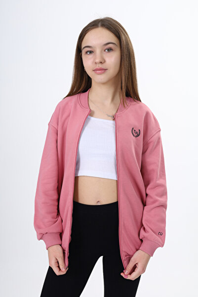 Toontoy Girls' College Collar Zippered Pocket Low Shoulder Printed Knitted Cardigan - 2 Thread Raised