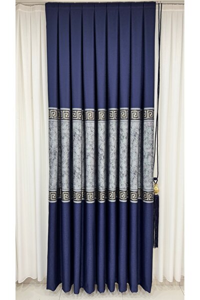 Fon Dünyası Versace Синій Срібний Панельний Фон Завіса - Одностулковий