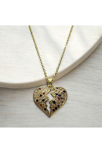 Store Broken Heart Zircon Pendant Stainless Tarnish Free Necklace