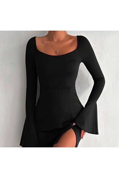 SUYA US WEAR Uzun Kollu Volan Detaylı Sandy Mini Elbise