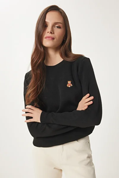 Lovelyİstanbul Black Knitwear Sweater - Teddy Bear Embroidered, Ldp0028
