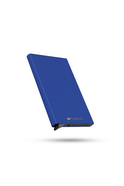 Wrapsol Suport automat pentru carduri de credit din aluminiu cu mecanism RFID Protect - culoare albastru mat