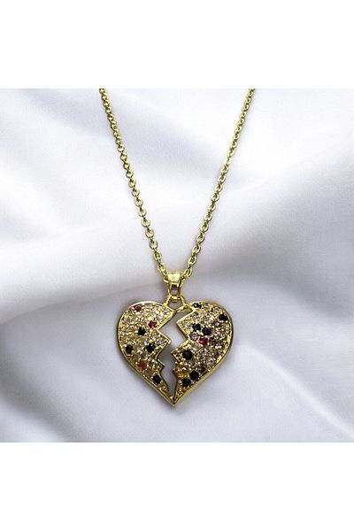 Store Broken Heart Zircon Pendant Stainless Tarnish Free Necklace