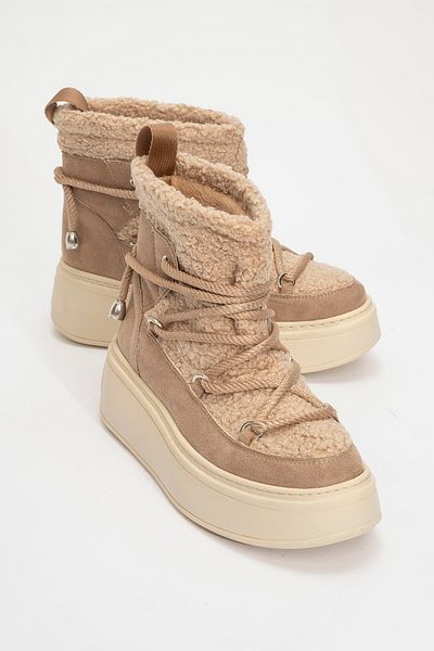LuviShoes Γυναικείες μπότες χιονιού με χοντρή σόλα DİLA Σκούρο Μπεζ Faux Shearling
