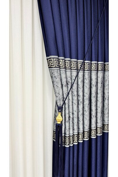 Fon Dünyası Versace Синій Срібний Панельний Фон Завіса - Одностулковий