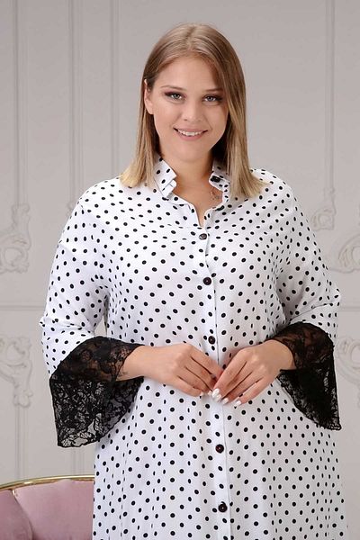 Zer Otantik Rochie cămașă din dantelă cu buline albe