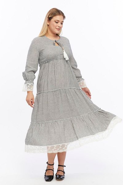 Zer Otantik Black Muslin Stripe and Lace Detail Dress