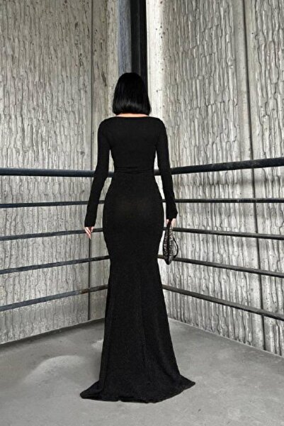 Mossta Sweetheart Neckline Fish Model Flowers Silvery Fabric Evening Dress - Black