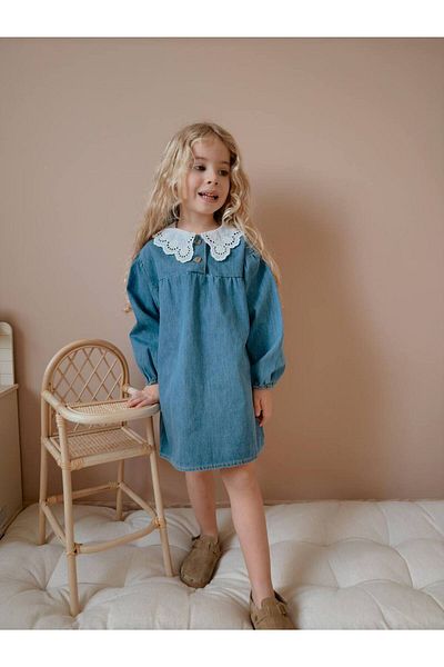 YİGİT BUTİK Rochie Yigit Boutique din denim cu guler din dantela