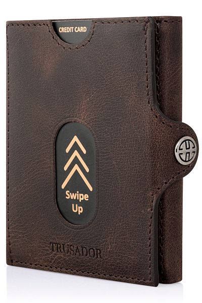 Trusador Ανδρικό γυναικείο πορτοφόλι Valencia Brown Coin Pocket Unisex Γνήσιο δέρμα Rfid Protected