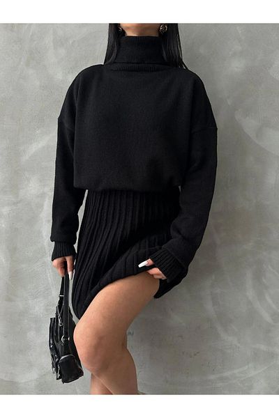 Cistern İstanbul Women's High-Top Sweater Pleated Skirt Knitwear Set