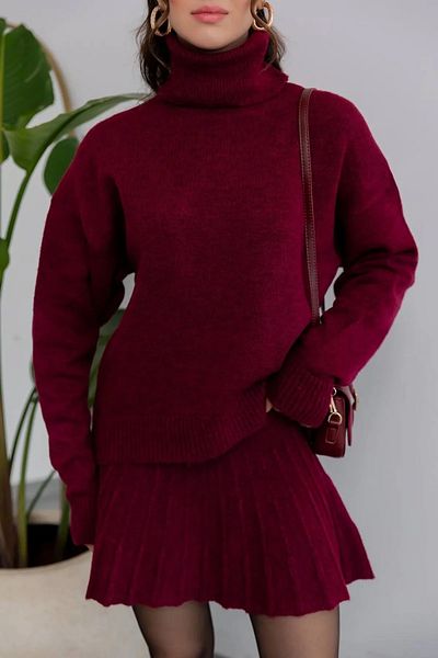 Cistern İstanbul Women's High-Top Sweater Pleated Skirt Knitwear Set