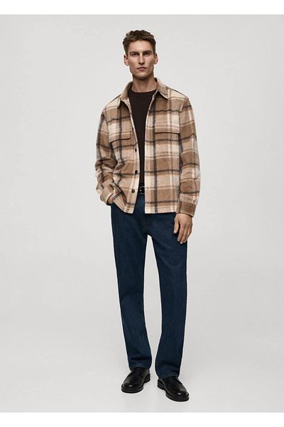 MANGO Man Checkered Flannel Textured Shirt Jacket