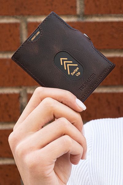 Trusador Ανδρικό γυναικείο πορτοφόλι Valencia Brown Coin Pocket Unisex Γνήσιο δέρμα Rfid Protected