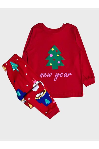 elmas kids Girl's 100% Cotton Red Pine Tree Santa Claus New Year Letter Print Long Sleeve Pajamas Set