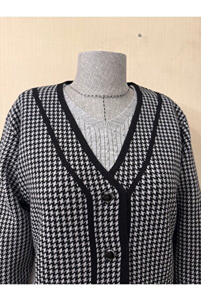 TEK Crow's Feet Patterned Single Trick Young-Mom Cardigan / Black Gray