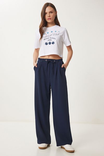 Lovelyİstanbul Wide Leg Comfortable Knitted Trousers Dark Blue Lrv0091