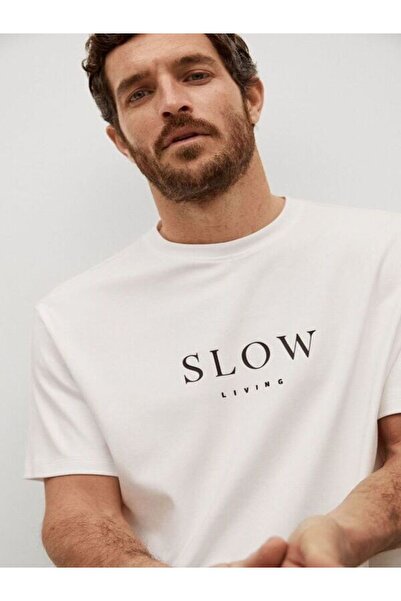 Ferhatlı Tricou alb cu imprimeu supradimensionat pentru bărbați