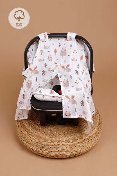 JUNİPERUS 2'li Müslin Bebek Puset Örtüsü Puset Minderi Ortopedik Bel Destekli